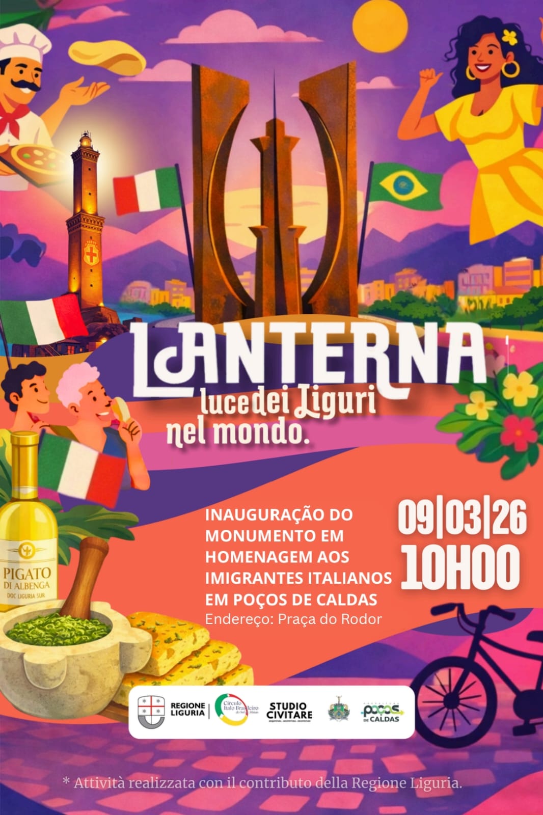 Inauguração do monumento cópia da Lanterna de Genova